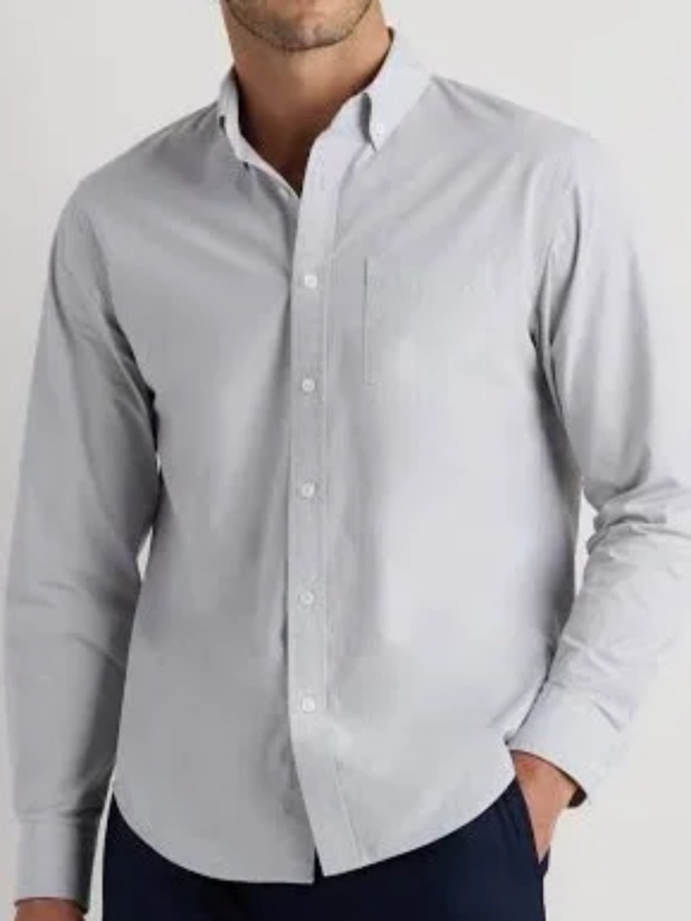 Light Grey Button Up Dress Shirt with Checkered Pattern | Size XL